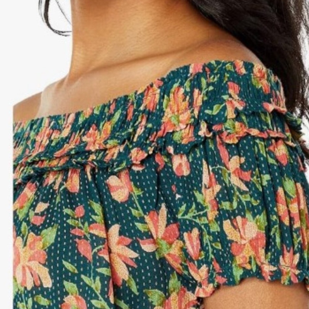 Free People FP One Suki Floral Off-Shoulder Short Sleeve Blouse - Picture 3 of 8
